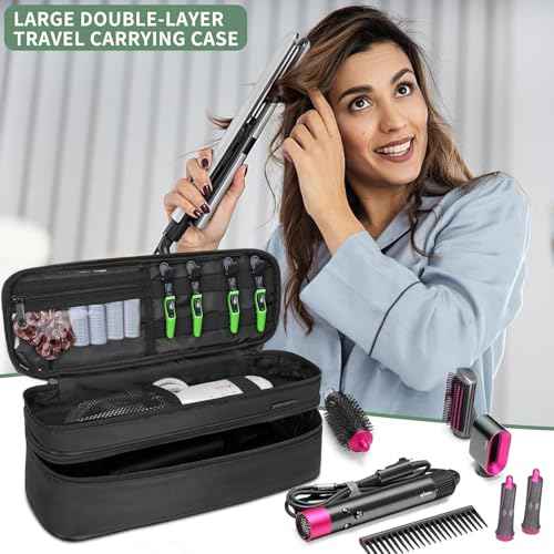 Double Layer Travel Carrying Case Compatible with Shark Flexstyle, Storage Case for Revlon One-Step Hair Dryer and Volumizer Hot Air Brush Portable Organizer Bag for Dyson Airwrap Styler