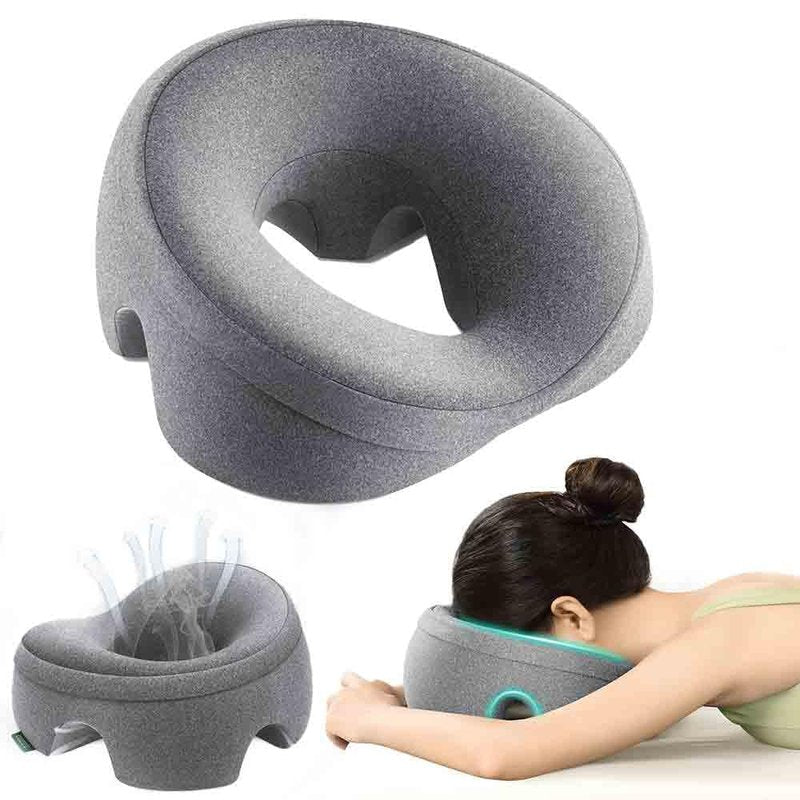 OSZZT Prone Massage Pillow for Facial Support，Prone Pillow for Eye Surgery，Detachable Cover，Facial Ventilation Hole Design，Face Groove Cushion for Stomach Sleepers (Grey)