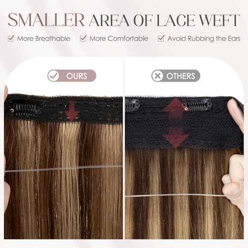MY-LADY Halo Hair Extensions Real Human Hair for Women Medium Brown & Dark Blonde Clip in Remy Hairpiece with Adjustable Invisible Wire 18 Inch 65G