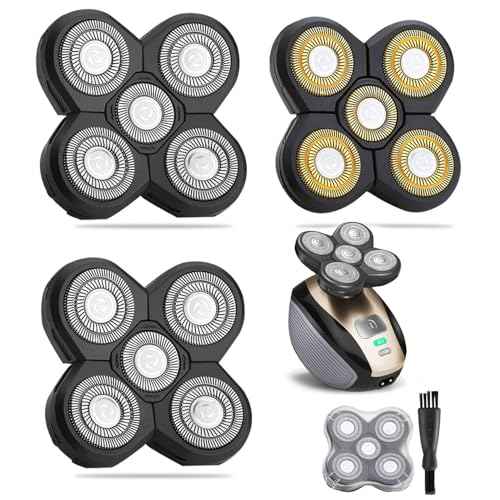 WAHFOX Universal 3 Pcs 5 Blades Shaver Heads for Head shaver and Other Brands Head Shaver, Black+gold