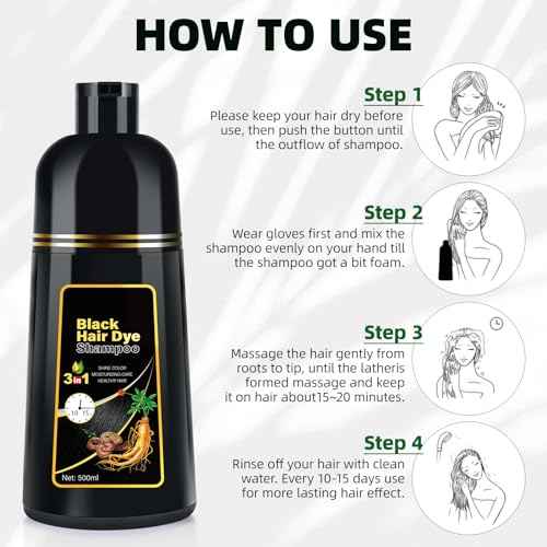 Black Hair Dye Shampoo 3 in 1 for Gray Coverag Color Shampoo for Women/Men Instant Herbal Semi Permanent champu para canas