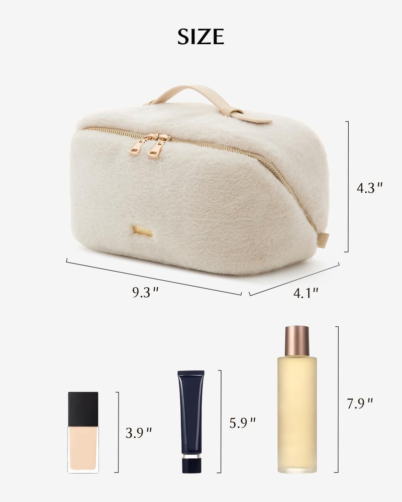 EACHY Travel Makeup Bag, Large Capacity Cosmetic Bag for Women, Waterproof PU Leather, Flat Open Portable Toiletry Bag for Skincare, Brushes & Travel Essentials