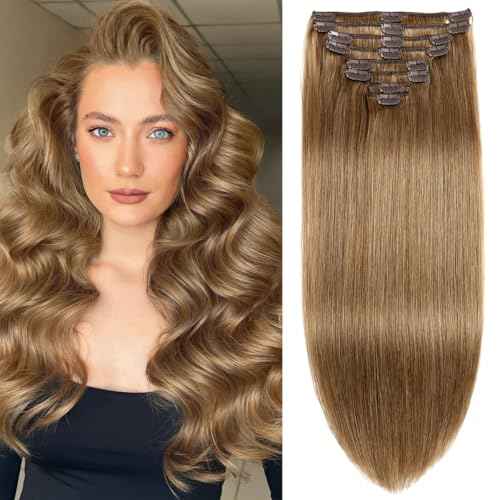 Clip in Hair Extensions Real Human Hair, 20inch 110g/3.8oz, 100% Brazilian Remy Human Hair Clip ins for Women, Straight Seamless Double Weft Hair Extensions, Invisible 8pcs, #6 Chestnut Brown