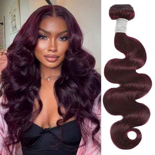 ALHER 99j Dark Burgundy Body Wave Single Bundle 26 Inch, 12A Burgundy Bundles Human Hair Sew In Weave for Black Women, Soft Thick Wine Red Colored 100% Unprocessed Virgin Remy Hair