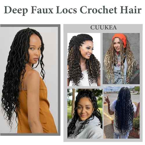 Deep Faux Locs Crochet Hair 12 Inch 8 Packs Goddess Locs Crochet Hair 1B Soft Loc Faux Loc Crochet Braids with Curly Ends Prelooped Deep Wave Croceht Braids for Black Women(Natural Black)