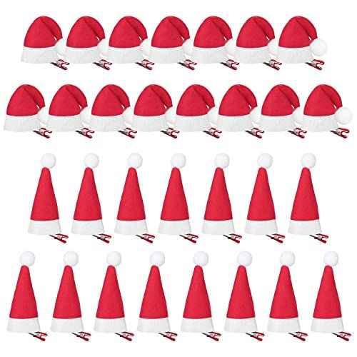 30 Pieces Christmas Hair Clips Santa Hat Hair Clips Cute Mini Red Santa Hat Hair Grips Barrettes for Girls