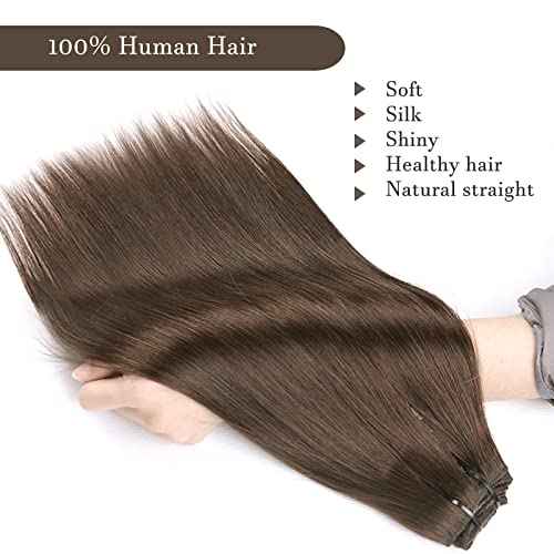 Clip in Real Human Hair Chocolate Brown Extensions 8 Pcs 120g Straight Remy Hair Extensions (4,20inch)