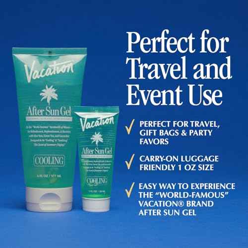 VACATION Mini After Sun Gel, Travel Size Soothing Aloe Vera Gel for Sunburn Relief, Hydrating & Cooling, Non-Sticky Aftersun Care, 1oz (Value Pack of 6)