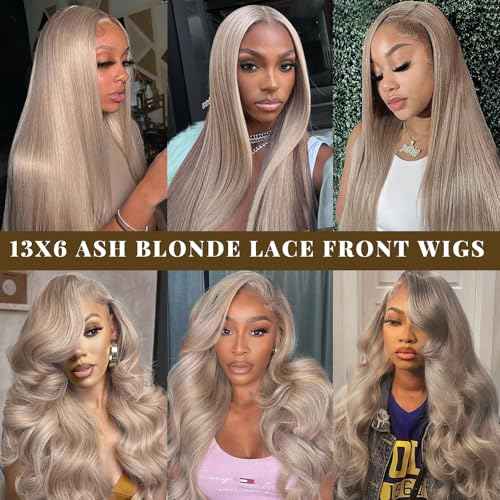 Belaved 16 Inch Ash Blonde Wigs Human Hair Straight 13x6 HD Transparent Lace Front Wigs for Black Women 180% Density Glueless Balayage Blonde Remy Human Hair Wigs with Baby Hair Pre Plucked Hairline