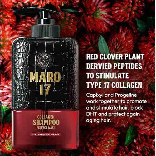 MARO17 Japan's #1 Collagen Shampoo Perfect Wash & Collagen Essence - Deep Cleansing, Declogs Scalp Pores, Eliminates Scalp Irritation & Promotes Thick, Full Hair - Mens Shampoo & Hair Growth Serum Duo