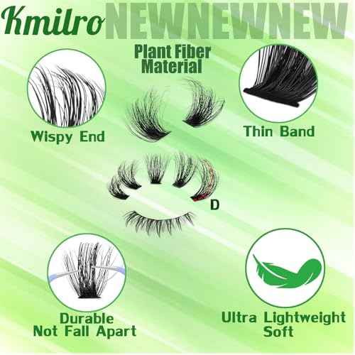 Kmilro Lash Clusters with Bottom Lashes Cluster Eyelash Extensions Wispy 10-22mm Volume Individual Lashes with Lower Eyelash Clusters 316pcs 150D+200D Thick False Lashes DIY at Home