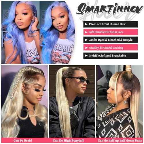 Smartinnov Ombre Blonde Lace Front Wig 13x4 HD Transparent Human Hair 16 Inch with Natural Black Root Pre Plucked with Baby Hair 150% Density Lace Frontal Wigs Bleached Knots for Women