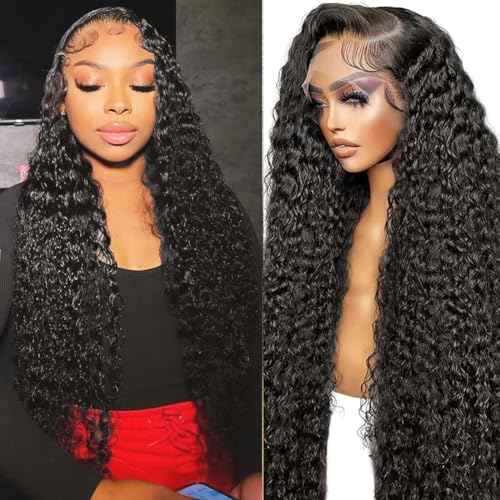 26 Inch Deep Wave Lace Front Wigs Human Hair 210 Density 13x6 Curly HD Transparent Lace Front Wigs Human Hair Pre Plucked with Baby Hair