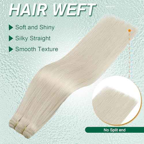 Easyouth 22 Inch Weft Hair Extensions Human Hair Blonde Sew in Hair Extensions Real Human Hair White Blonde Soft and Smooth Human Hair Extensions Sew in for Women 100G