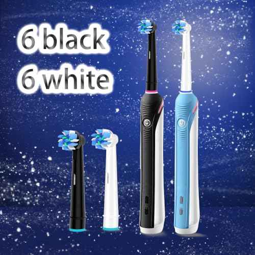 Replacement Toothbrush Heads Compatible with Oral B Braun, 12pcs Electric Toothbrush Replacement Heads Refills for Oral B Pro 1000, 9600, 500, 7000, 3000, 8000, Black and White for Home (1)