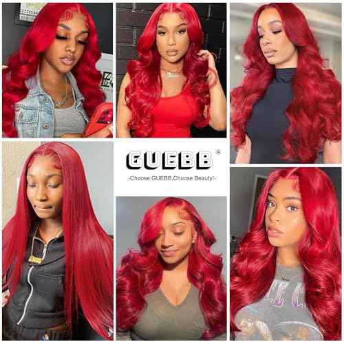 Red Lace Front Wigs Human Hair Body Wave 13x4 HD Transparent Hot Red Lace Front Wig Human Hair Wear and Go Glueless Burgundy Red Wigs Human Hair Pre Plucked with Baby Hair Colored Wigs For Black Women