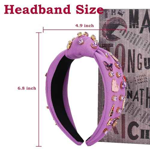Music Headbands for Women, Singer Fans Gift Guitar Red Lip Rhinestone Wide Jeweled Knotted Headband, Crystal Beaded Jeweled Knot Embellished Headband Hair Accessories Concert Birthday Gift - Purple