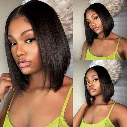 12 Inch Bob Wig Human Hair 200 Density 13x4 HD Transparent Lace Front Wigs Human Hair Pre Plucked Short Bob Glueless Straight Wigs for Women Natural Color