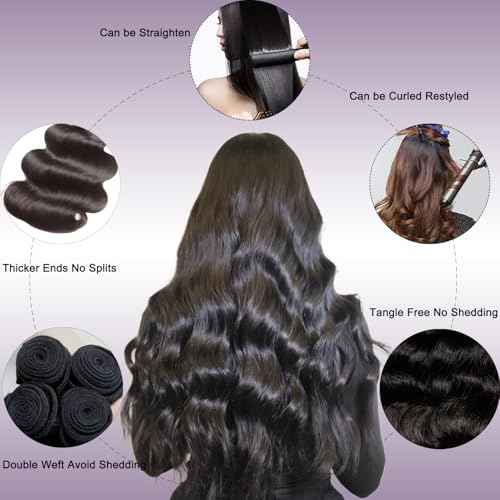 12A Human Hair Bundles 16 18 20 22 Inch Body Wave Bundles Human Hair 100% Unprocessed Virgin Hair Extensions Raw Quick Weave Extensions Natural Black