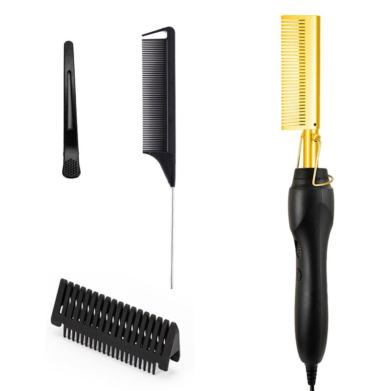 AIHOPESTO Electric Hot Comb Hair Straightener - Heat Pressing Comb Portable Curling Flat Iron Curlers High Heat Ceramic Press Comb - Professional Electrical Straightening Comb