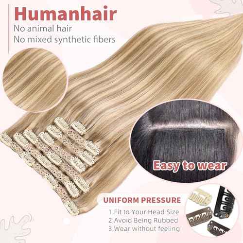 human hair clip in extensions Soft&Natural 120g 7pcs hair extensions real human hair clip insHair Straight&Invisible (20 Inch,#16/22)