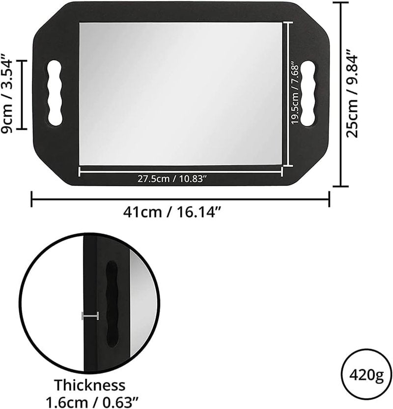 Handle Large Rectangular Hand Held Mirror, Barber Mirror Salon Large Foam Hand Mirror with Double Handle,Square Barbershop Handheld Mirror,Black.