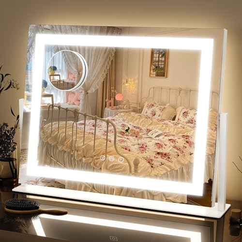 FENNIO Vanity Mirror with Lights 22''x18'' Makeup Mirror with Lights,Lighted Makeup Mirror with 10X Magnification and USB£¬Smart Touch Screen with 3-Color Lighting,Dimmable£¨Square White£©