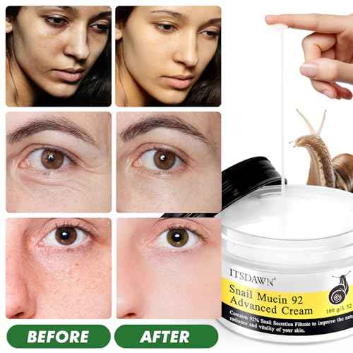 2 Pack Snail Mucin 92% Face Cream 100g, Moisturizer Hydrating Cream for Dry & Sensitive Skin, All Skin Types