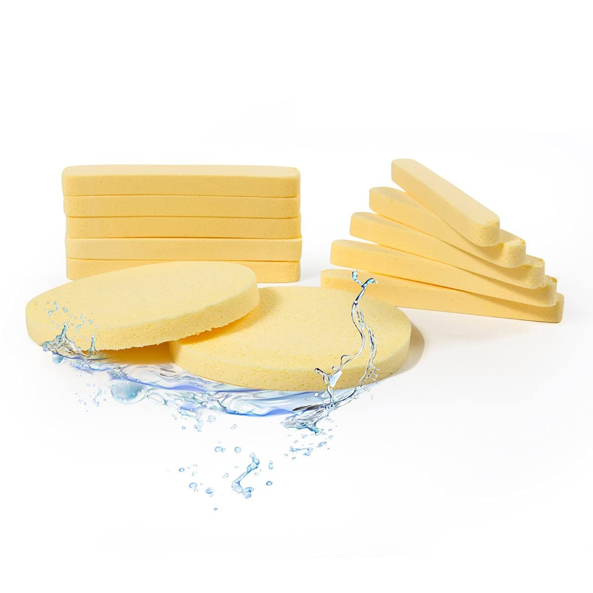 Tegelrying Facial Sponge Compressed,60 Pcs PVA Professional Makeup Removal Wash Round Face Sponges Spa Pads Exfoliating Cleansing for Women,Yellow