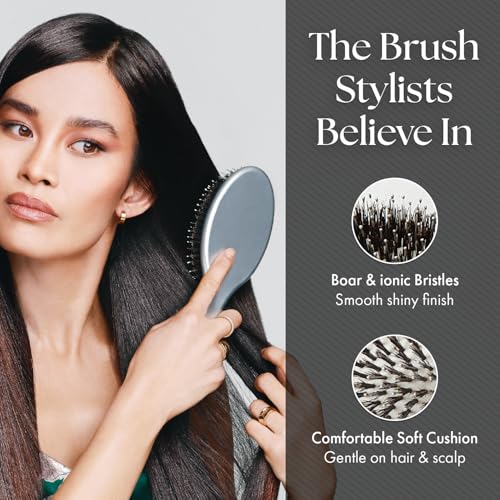 Olivia Garden Ceramic + Ion Supreme Styler Cushion Paddle Brush - Boar & Ionic for Shine, Frizz Control & Smoother Hair