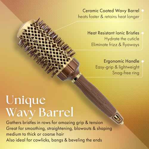 Olivia Garden NanoThermic PowerGrip Thermal brush with special patented wavy barrel for extra tension and grip, ceramic coated barrel, ionic technology, ergonomic handle, for medium to thick hair