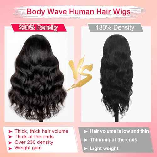 13x6 Body Wave Lace Front Wigs Human Hair Pre Plucked HD Transparent Lace Frontal Wigs Human Hair 230% Density Glueless Human Wigs with Baby Hair for Women 20 Inch