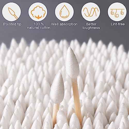 eyxformula 900 Count Pointed Tip Cotton Swabs, Double Precision Tips Cotton Swabs with Sturdy Bamboo Sticks, Soft Pointy Cotton Swabs for Eye Makeup Touch-ups, Correcting Nail Polish Mistakes, Crafts
