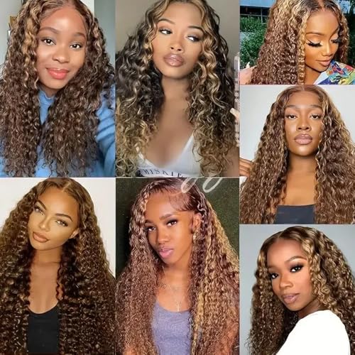 30 32 34 inch LadrXadr Ombre Brown Bundles Highlight Human Hair Bundles P4/27 Water Wave Bundle 3 Tone Blonde and Brown Color