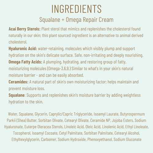 BIOSSANCE Squalane + Omega Repair Cream - Ultra-Moisturizing Face Cream - Skin Care with Hyaluronic Acid, Ceramides, Squalane - Ideal for Dry & Sensitive Skin, Intense Hydration Moisturizer
