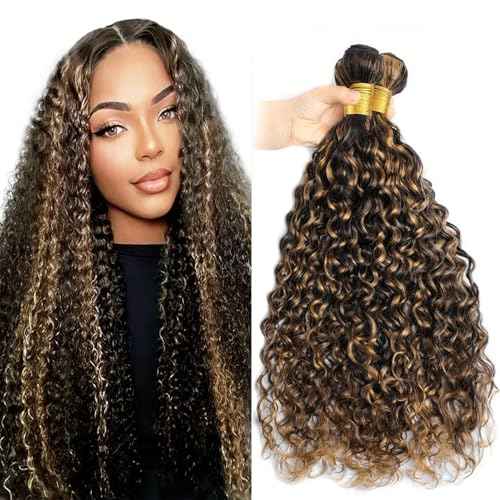 Highlight Bundles Human Hair Piano Color P1B27 Ombre Kinky Curly Bundles 26 28 30 Inch 2 Tone Natural Black and Honey Blonde Curly Bundle Double Weft Brazilian Human Hair Extensions