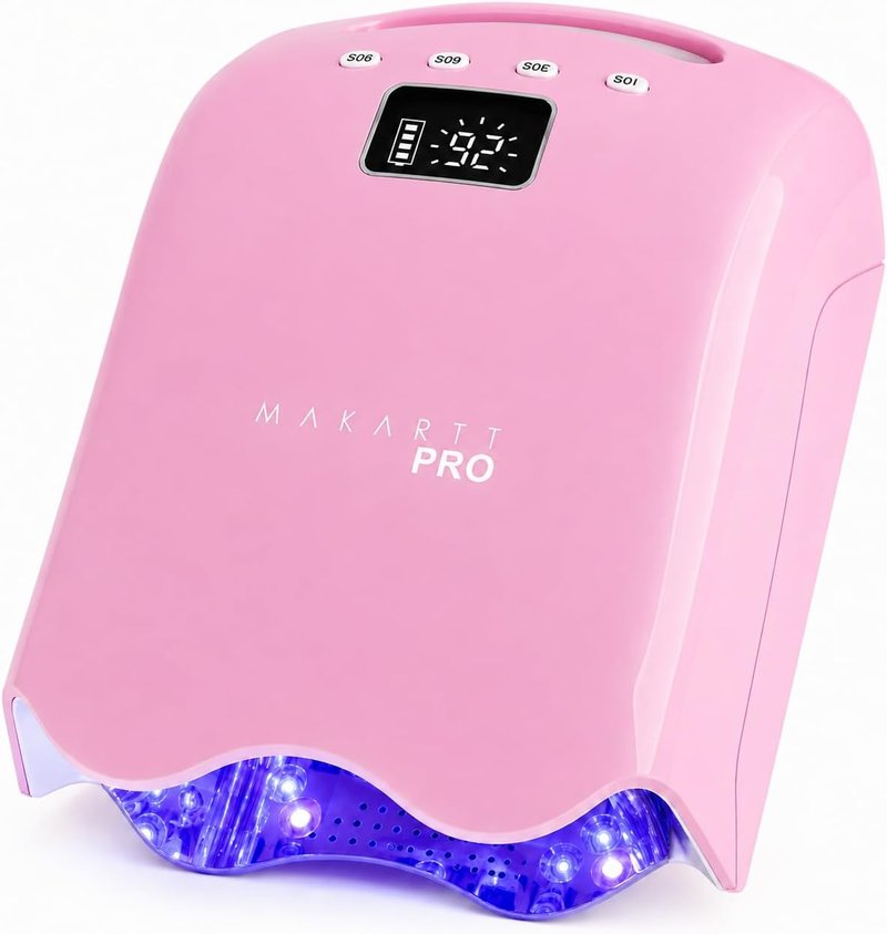 MakarttPro 98W Professional UV LED Nail Lamp - Fast Curing with 42 Powerful LEDs | Rechargeable Cordless Design - Baby Pink