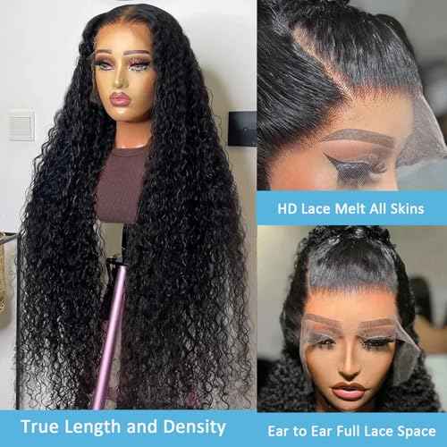 13x6 HD Lace Front Wigs Human Hair 200 Density Deep Wave Frontal Wigs for Women Glueless Wet and Wave Lace Front Wigs Human Hair 16 Inch