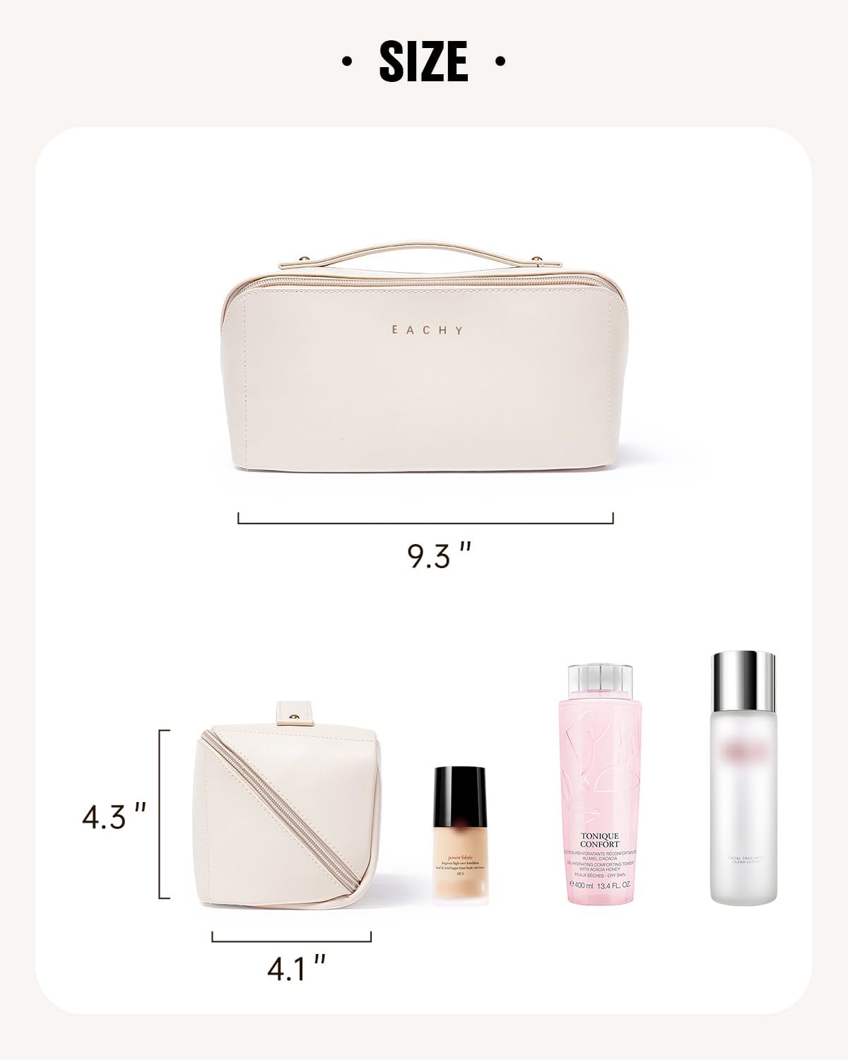Travel Makeup Bag - Large Capacity Waterproof PU Leather Cosmetic Organizer | Portable Toiletry Bag for Skincare & Brushes