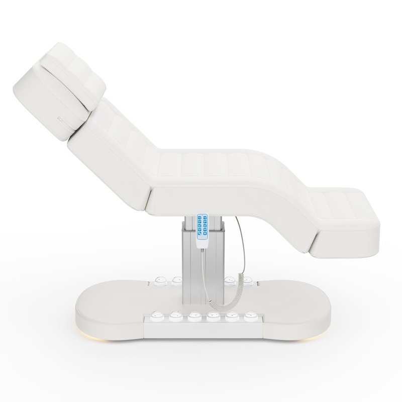 Professional Electric Spa Table/Chair with LED Light, 3 Motor Height Adjustment, Backrest, Leg Support Angle Adjustable for Massage, Facial, Medical, Tattoo, Waxing, Beauty Salon and More - White