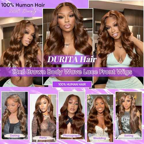 22 Inch Brown Body Wave Human Hair Wig Pre Plucked 13x6 HD Transparent Lace Frontal Wigs Human Hair 200% Density Glueless Brown Body Wave Lace Frontal Wigs for Women