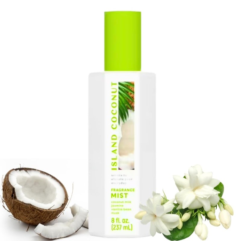 Coconut Body Mist Spray - Tropical Island Scent | Refreshing Daily Fragrance, 8 fl oz, Paraben-Free, Sulfate-Free