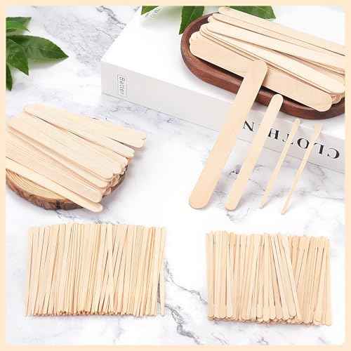 500 Pcs 4 Style Waxing Sticks Assorted Wooden Wax Applicator Stick for Body Legs Face Eyebrows and Small Medium Large Sizes Waxing Spatulas Popsicle Stick for Hair Removal Wood Craft Sticks