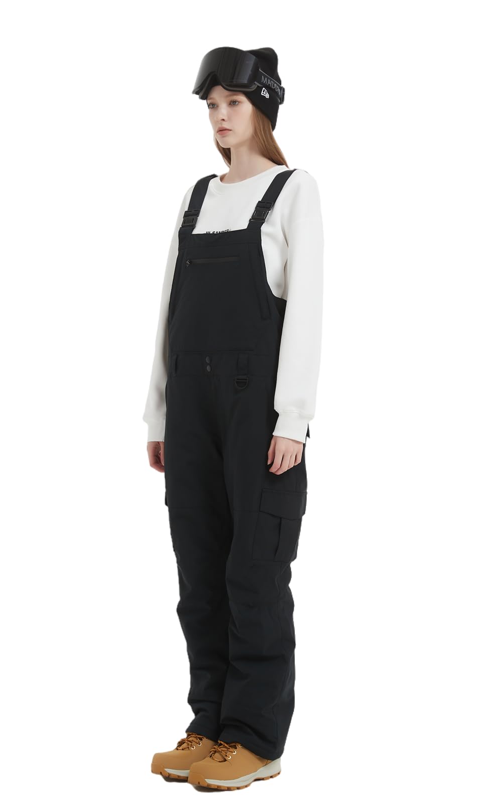 BUMDEEP Women and Mens Snow Bibs Adjustable Overalls Pants Windproof Waterproof Ski Pants Insulated Warm Pants(Black,S)