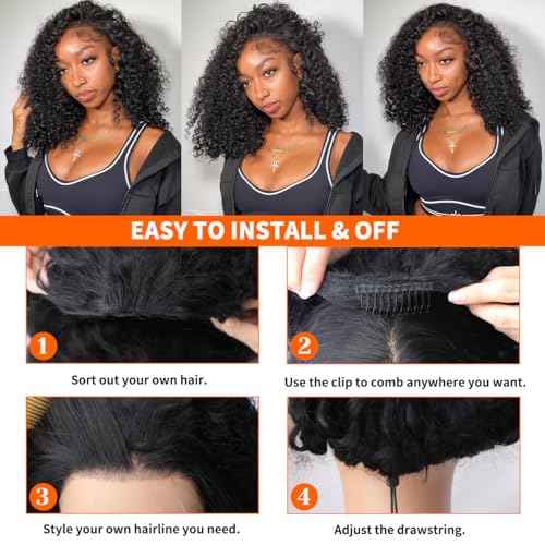 Kinky Curly Half Wig Human Hair 250 Density Headband Wig Human Hair Glueless Wigs Wear And Go Drawstring Seamless Flip Beginner Friendly Curly Wig Human Hair Wigs For Black Women 18 Inch