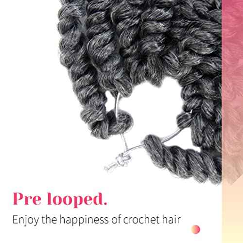 BOHOBABE Pre-twisted Passion Twist Crochet Hair 6 Inch Short Ombre Gray Pre-looped Crochet Passion Twist Braiding Hair 8 Packs (T1B/grey)