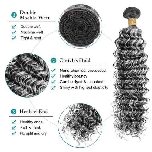 Ombre Bundle P1BGray Deep Wave Human Hair Bundle 8A Grade Two Tone Salt And Pepper Hair Weave 3 Bundles 30 32 34 Inch Highlight Gray Deep Wave Bundles 300G