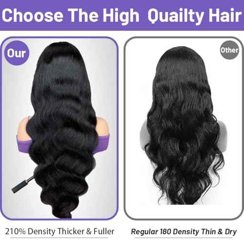 13x6 HD Lace Front Wigs Human Hair 22 inch Body Wave Frontal Wigs Human Hair 210% Density Body Wave Human Hair Wig for Women Pre Plucked Bleached Knots with Baby Hair Natural Black