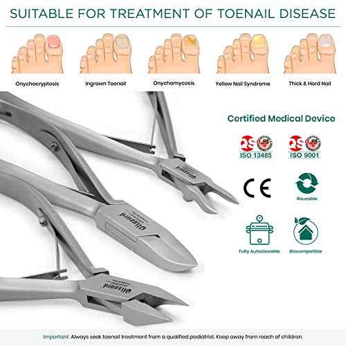 Nail Clippers by Blizzard, 3-Piece German Forged Podiatry Tool Kit, Concave, Arrow and Flame Nippers for Thick and Ingrown Toe Nails
