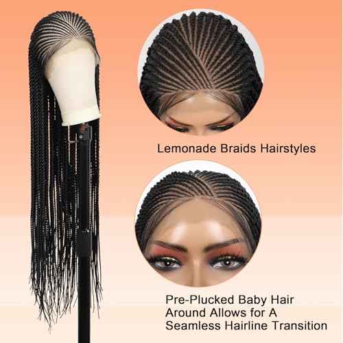 Brinbea 13X8'' HD Lace Cornrow Braided Wigs for Black Women Cornrow Twisted Braid Wig with Baby Hair Unique Look Premium Synthetic Braided Lace Front Wigs Black Braided Wigs 36 Inches